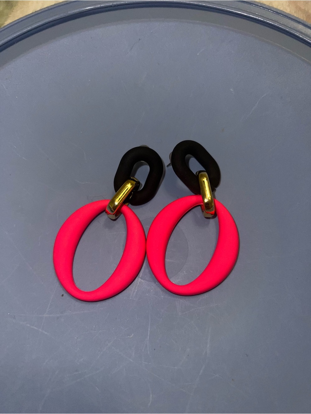 Bold Hot Pink and Black Link Drop Earrings